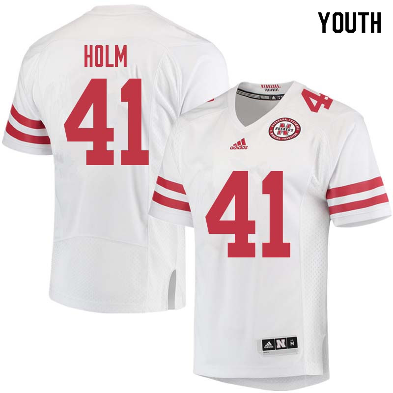 Youth #41 Justin Holm Nebraska Cornhuskers College Football Jerseys Sale-White - Click Image to Close